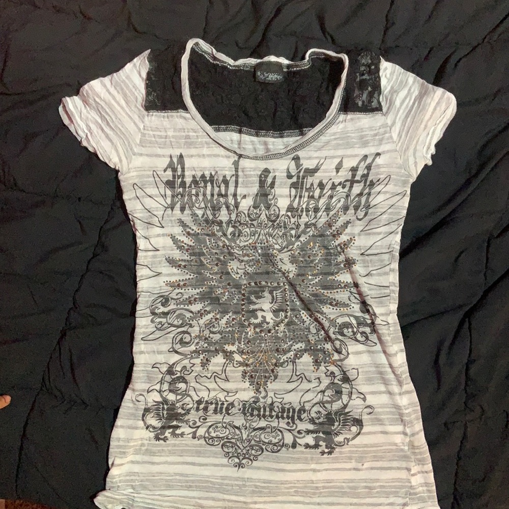 Rock revival shirt, size small, black and white.